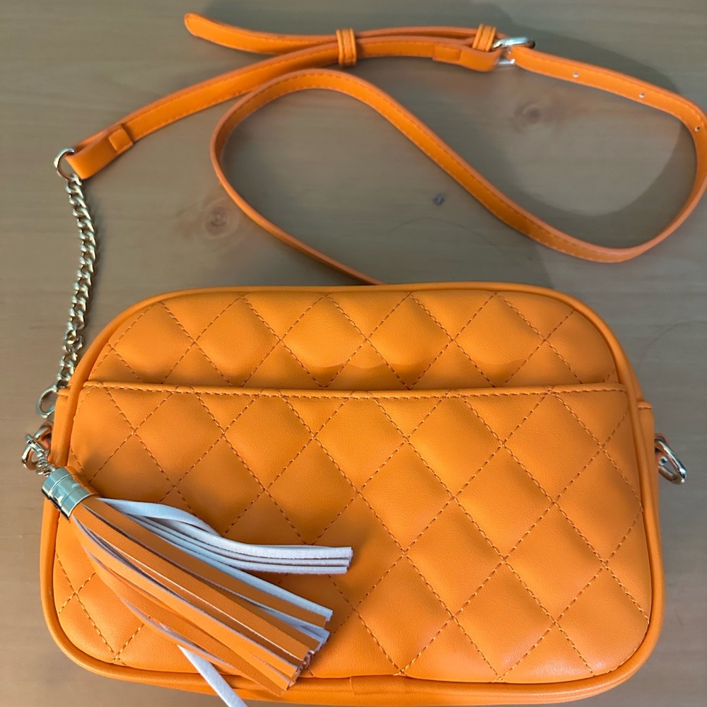 Orange Quilted Crossbody Bag